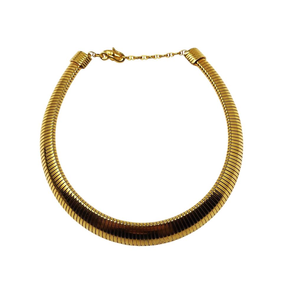 Vintage Necklace Gold Tone Art Deco Omega Collar Ribbed Chunky Statement Piece